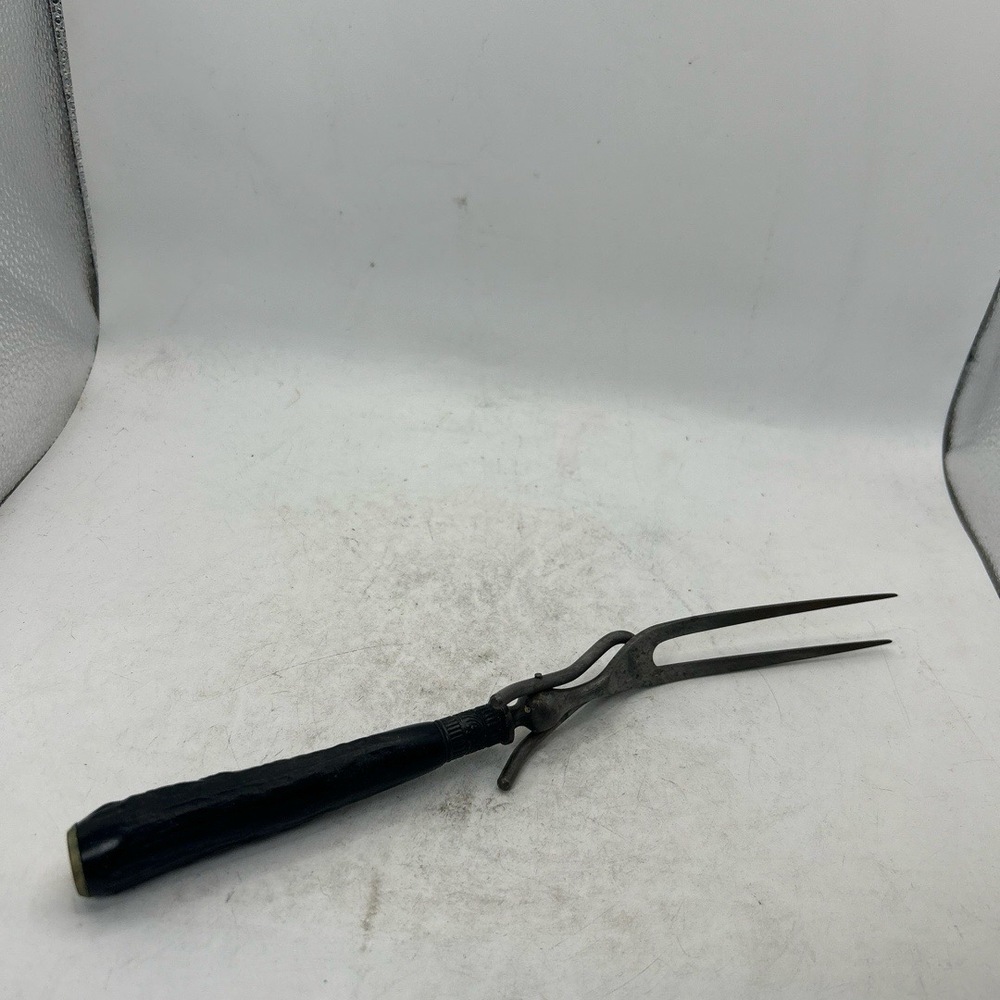 Antique Vintage‎ Carving Fork Folding Guard Dark Handle Rustic Kitchen